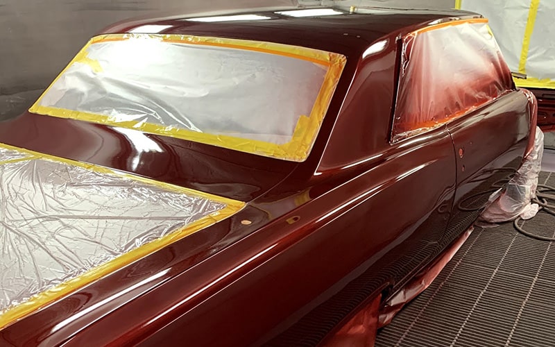 1965 Chevy Chevelle in a paint booth