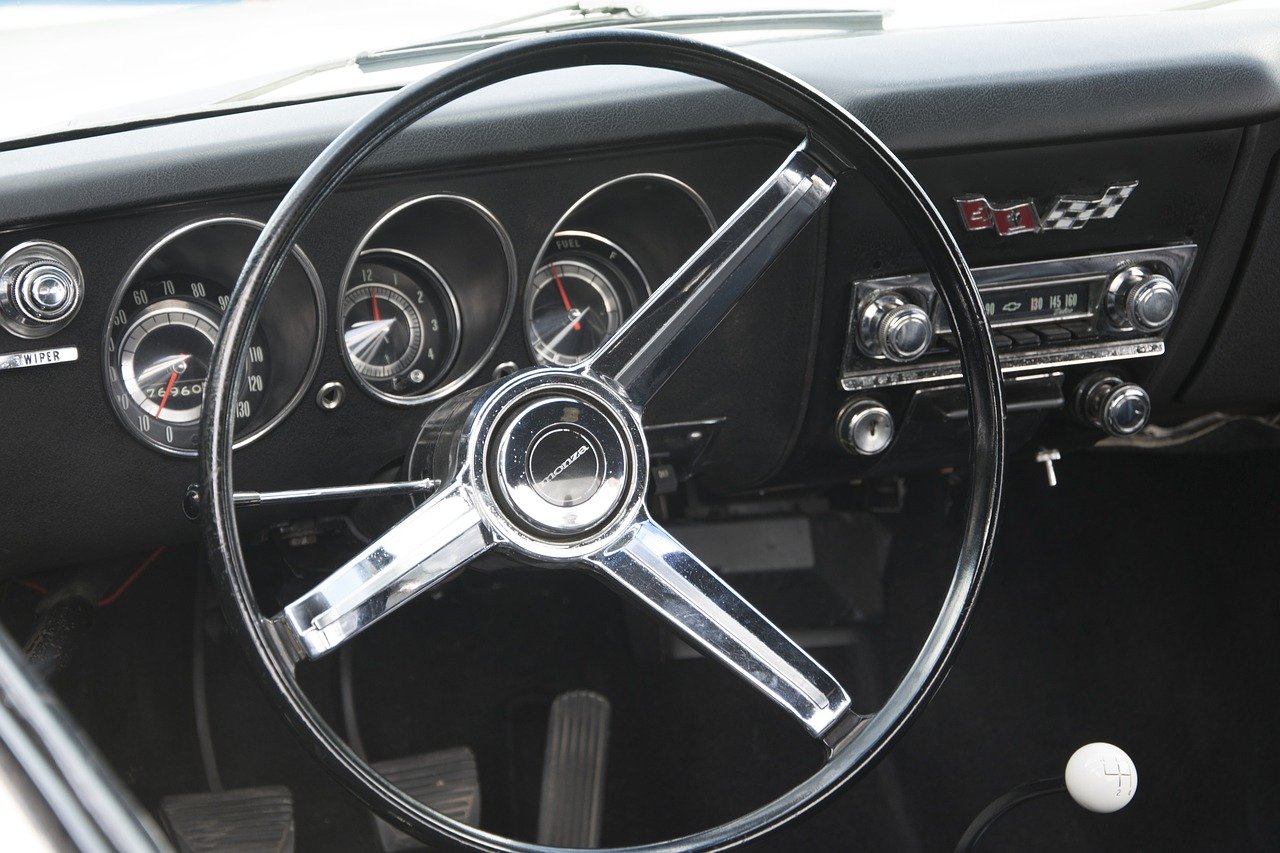 Chevy Corvair steering wheel and dashboard